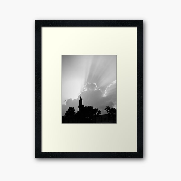 Mosque with minaret and rays of light Framed Art Print