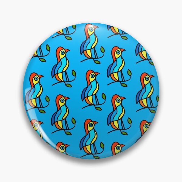 Item preview, Color Birds on a Twigs on Blue Board "Paper Drawings/Paintings"  designed and sold by Istvan Ocztos.