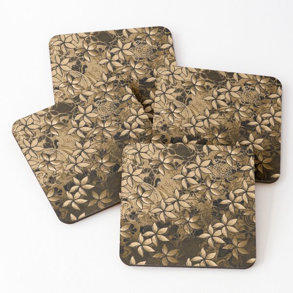 Item preview, Golden Ink Hawaiian Tribal Plumeria Print designed and sold by sunnthreads.