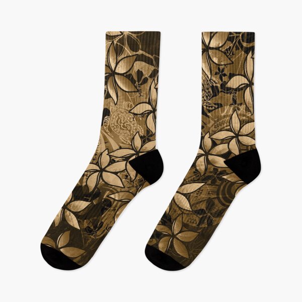 Item preview, Golden Ink Hawaiian Tribal Plumeria Print designed and sold by sunnthreads.