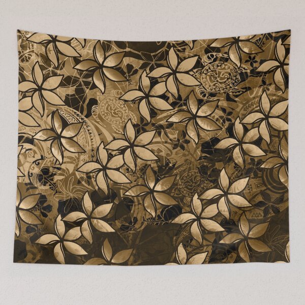 Item preview, Golden Ink Hawaiian Tribal Plumeria Print designed and sold by sunnthreads.