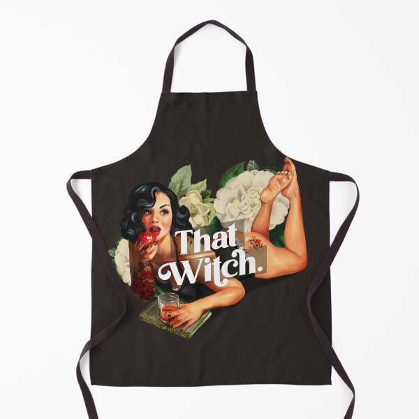 Item preview, "That Witch" Sexy Vintage Brunette Pinup Girl In Black Lingerie designed and sold by The Whiskey Ginger Design Shop.