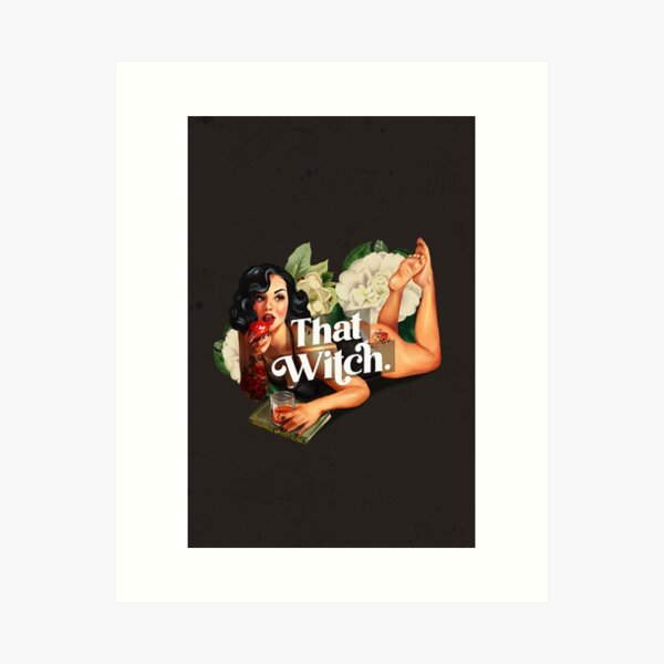 "That Witch" Sexy Vintage Brunette Pinup Girl In Black Lingerie Art Print