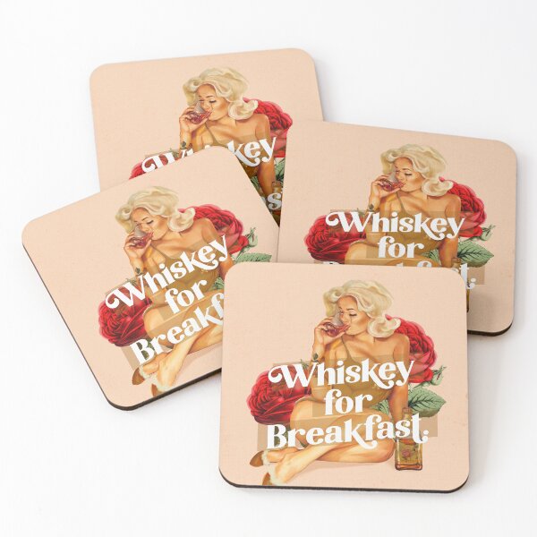 Item preview, "Whiskey For Breakfast" Sexy Retro Platinum Blonde Pinup Girl & Whiskey Art designed and sold by The Whiskey Ginger Design Shop.