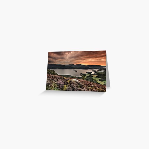 Sunset over Derwentwater from Walla Crag English Lake District Greeting Card