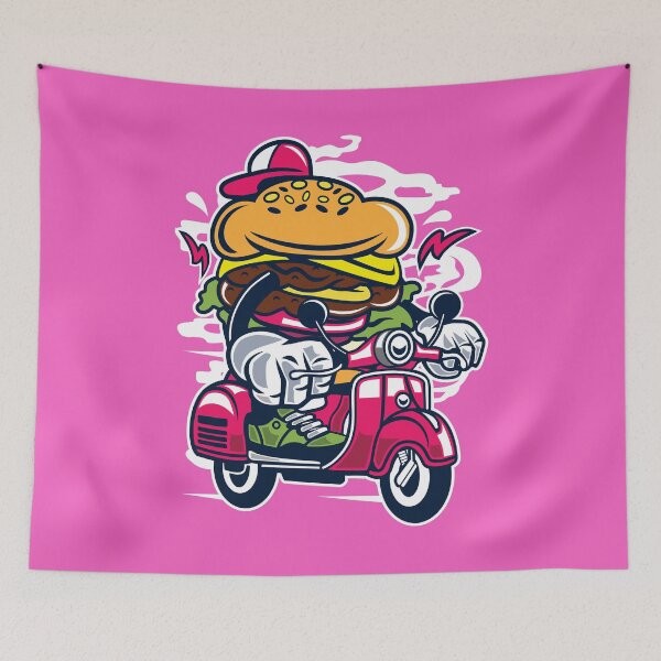 Artikelvorschau, Burger Riding Motorcycle Very Hungry-lustig entworfen und verkauft von sriniboss758.