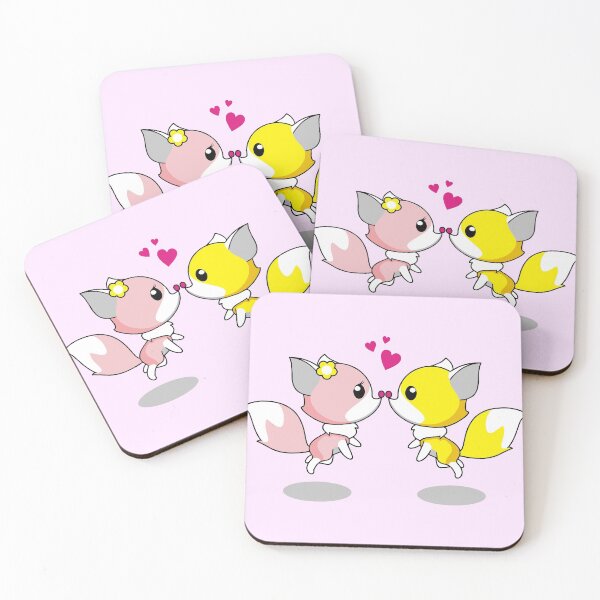 Item preview, Pink and yellow cartoon foxes designed and sold by Valdilana.