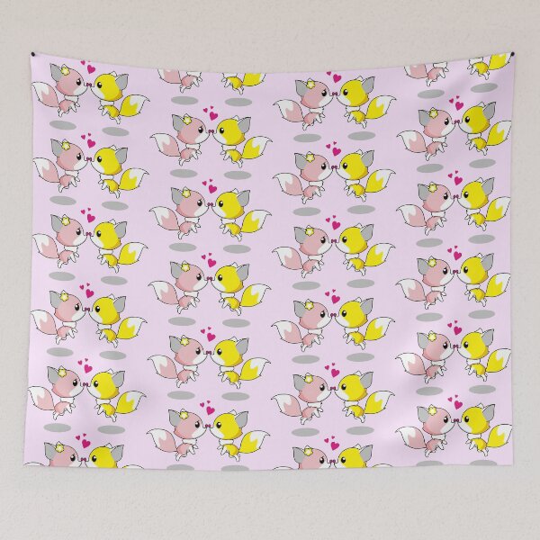 Item preview, Pink and yellow cartoon foxes designed and sold by Valdilana.