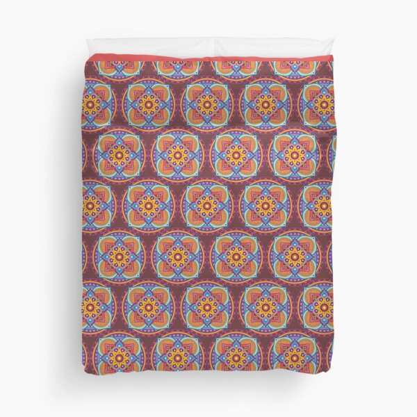 Textile pattern mandala 4 castles Duvet Cover