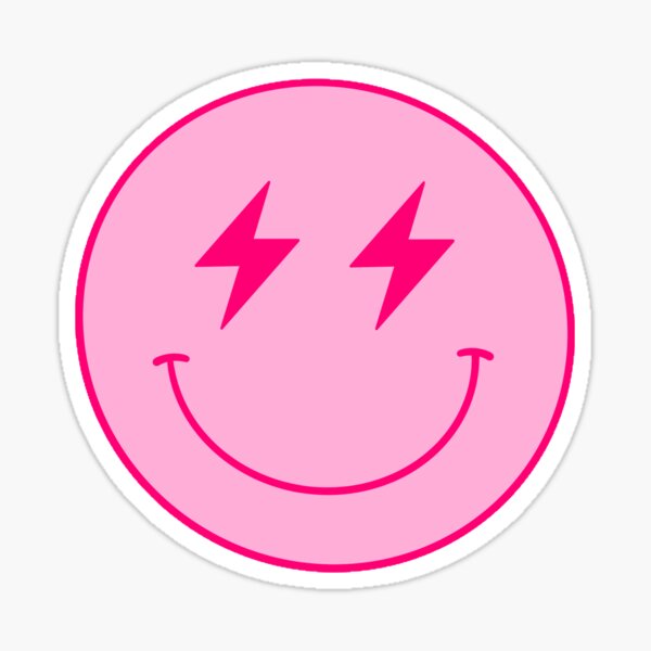 Double Pink Smiley Lightning Bolt Face Sticker for Sale by jessicaleah15