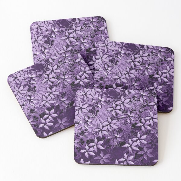 Artikelvorschau, Hawaiianischer Stammes-Plumeria-Druck mit lila Tinte entworfen und verkauft von sunnthreads.