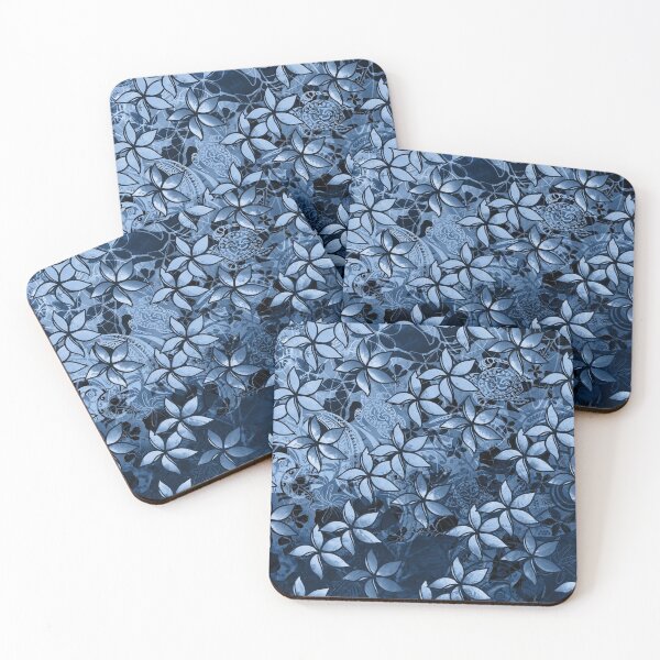 Artikelvorschau, Tiefblauer hawaiianischer Stammes-Plumeria-Druck mit Tinte entworfen und verkauft von sunnthreads.