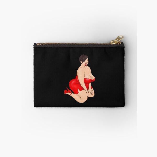 Item preview, BBW pin-up kneeling in a red dress and pumps designed and sold by PinUpsandPulp.
