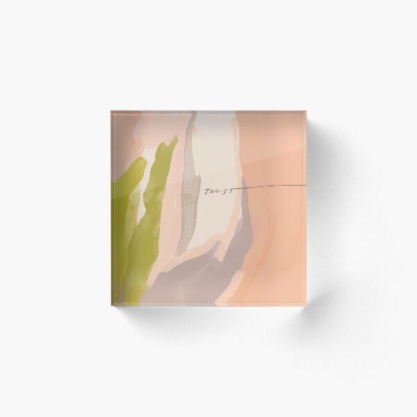 "Trust" - Minimalistic Blush Pink and Green Abstract Art - Morgan Harper Nichols Acrylic Block