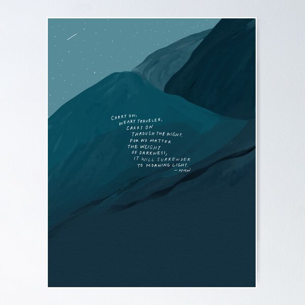 Vista previa del artículo con la obra «Carry On: cita inspiradora y arte abstracto de montaña azul de Morgan Harper Nichols», diseñado y vendido por morgansgoods.