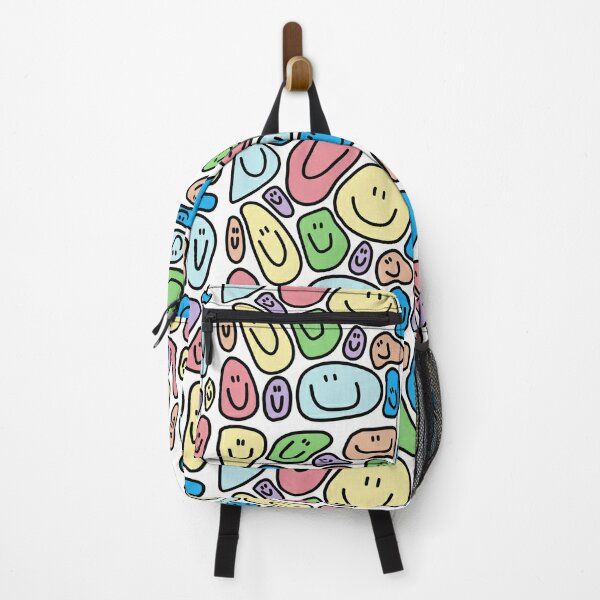 Preppy Backpack Smiley Face with Plushies Cute Academia Aesthetic Backpack  Three Layers Large Backpack Book Bags (White Red)