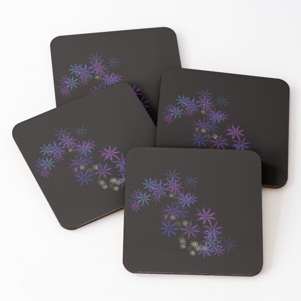 Item preview, Colorful floral design, purple on a black background, abstract minimalist designed and sold by Susanna Schorr.