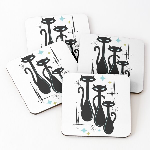 Item preview, Modern Meows Atomic Age Black Kitschy Cats designed and sold by li1-designs.