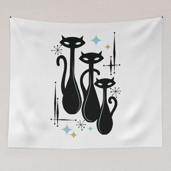 Item preview, Modern Meows Atomic Age Black Kitschy Cats designed and sold by li1-designs.