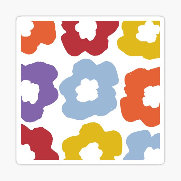 Colorful Retro Flowers Design - Flashy Pattern Unisex Bright Random Shapes Sticker