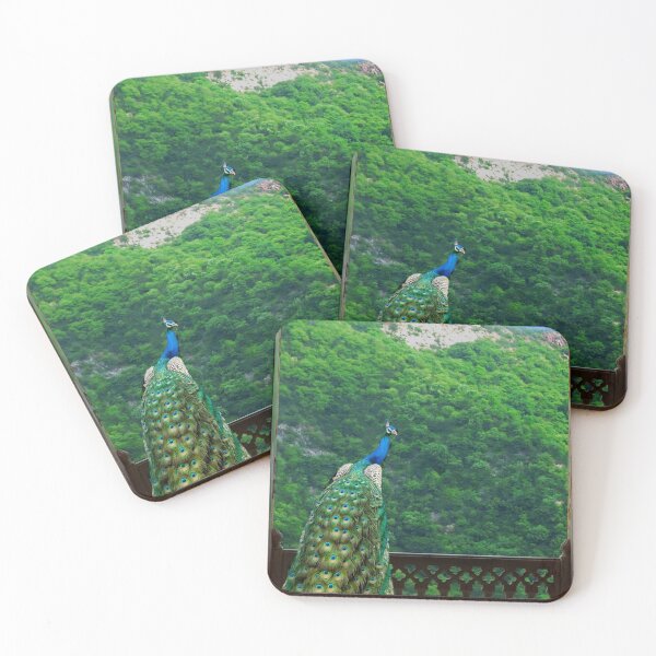 Item preview, Peacock posado sobre una vieja ventana de madera con vistas a las colinas designed and sold by VeenaNair23.