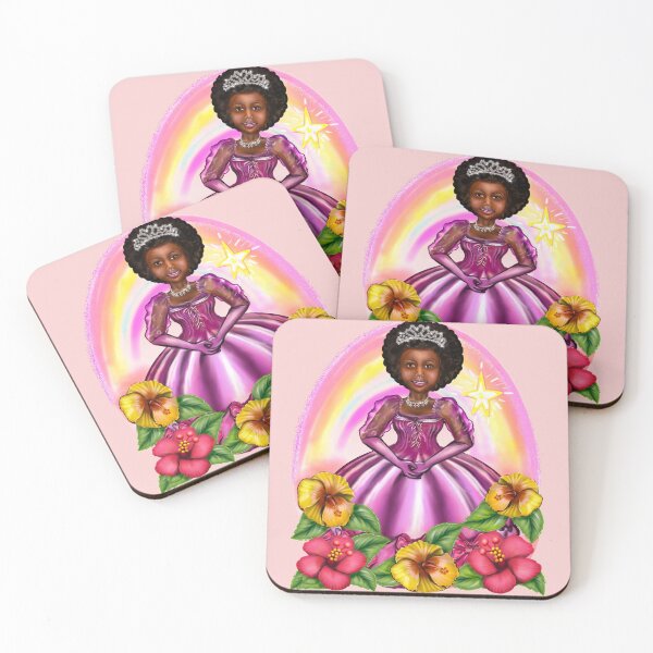 Item preview, Black Afro Princess in purple with flowers and rainbow i ! beautiful  black girl with Afro hair, brown eyes and dark brown skin. Hair love ! designed and sold by Artonmytee.