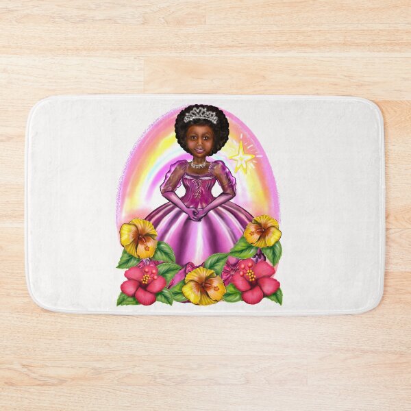 Item preview, Black Afro Princess in purple with flowers and rainbow i ! beautiful  black girl with Afro hair, brown eyes and dark brown skin. Hair love ! designed and sold by Artonmytee.