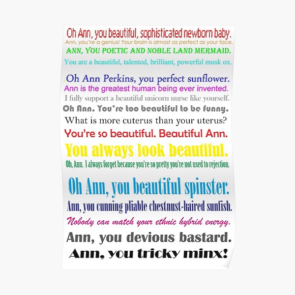 Leslie Knope Quotes To Ann Compliments From Leslie To Ann" Poster By Jackiekeating | Redbubble