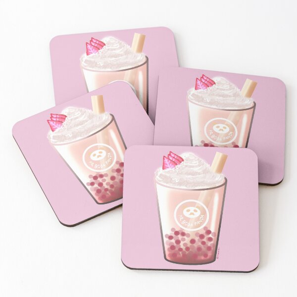 Item preview, Kawaii Strawberry Milk Tea Boba Mr Moustache Panda (Bubbletea) designed and sold by MsBellSnow.
