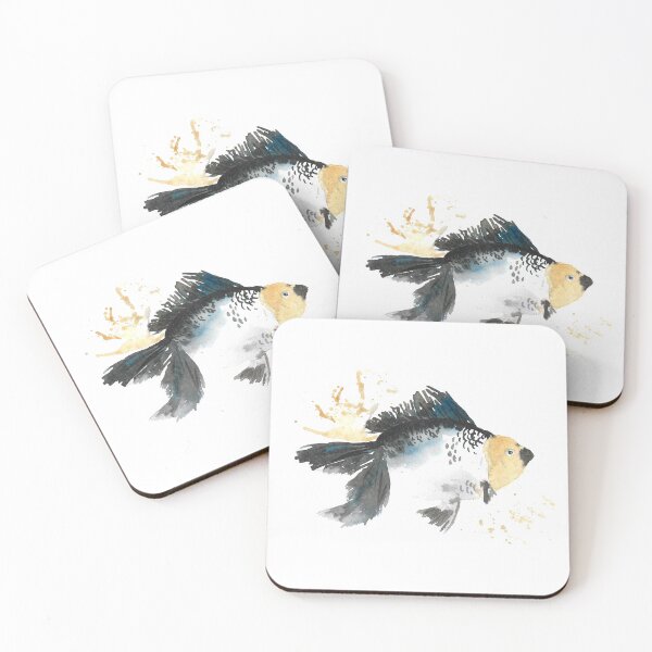 Item preview, grey watercolor fish, sketch with ochre splashes designed and sold by panyulia21.