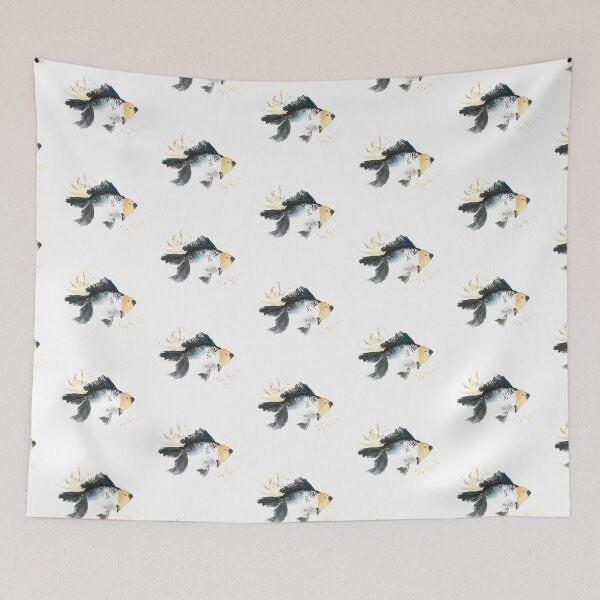 Item preview, grey watercolor fish, sketch with ochre splashes designed and sold by panyulia21.