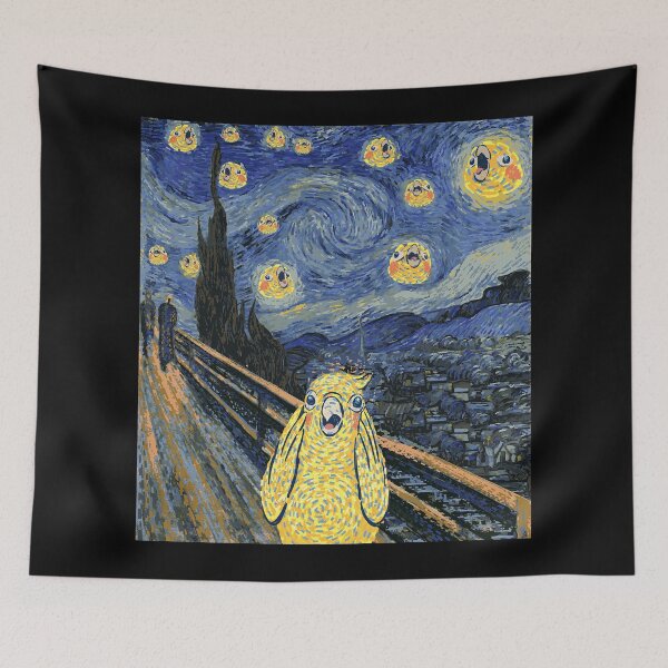 Artikelvorschau, Nymphensittich Starry Night - Van Gogh und Munch Birbs Parodie entworfen und verkauft von Birb-Merch.