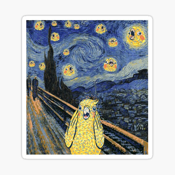 Item preview, Cockatiel Starry Night - Van Gogh and Munch Birbs Parody designed and sold by Birb-Merch.