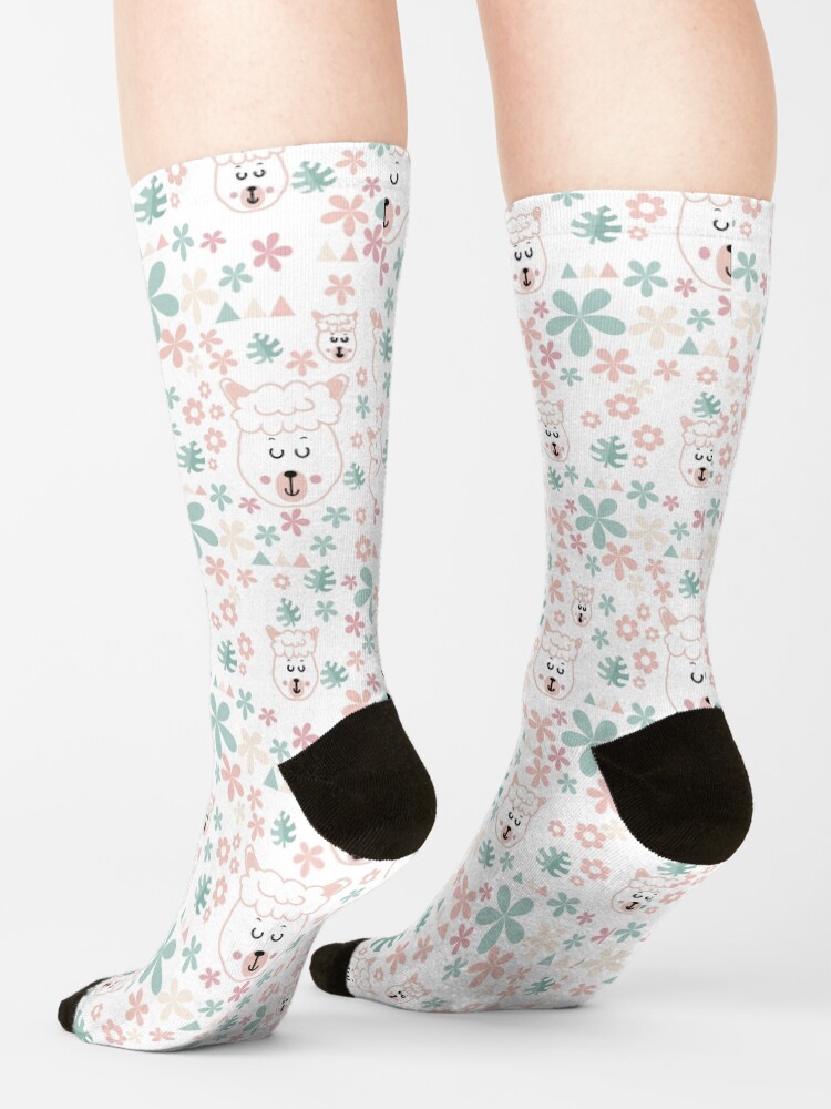 Thumbnail 4 of 5, Socks, A Cute pattern with Sheep and flowers designed and sold by Victoria Riabov.
