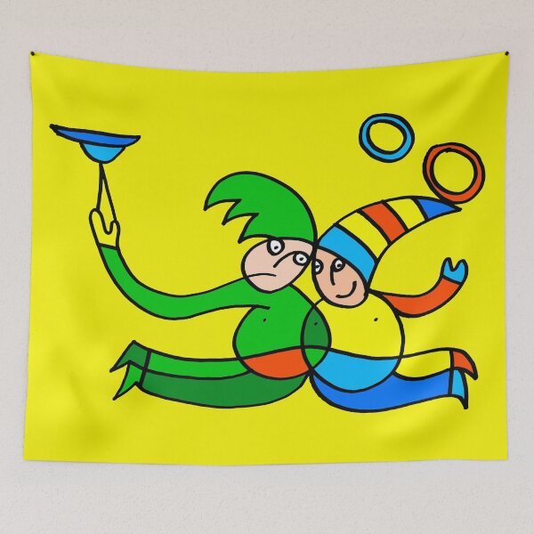 Item preview, Twin Jugglers In Color for Kids on Yellow Board "Paper Drawings/Paintings"  designed and sold by Istvan Ocztos.