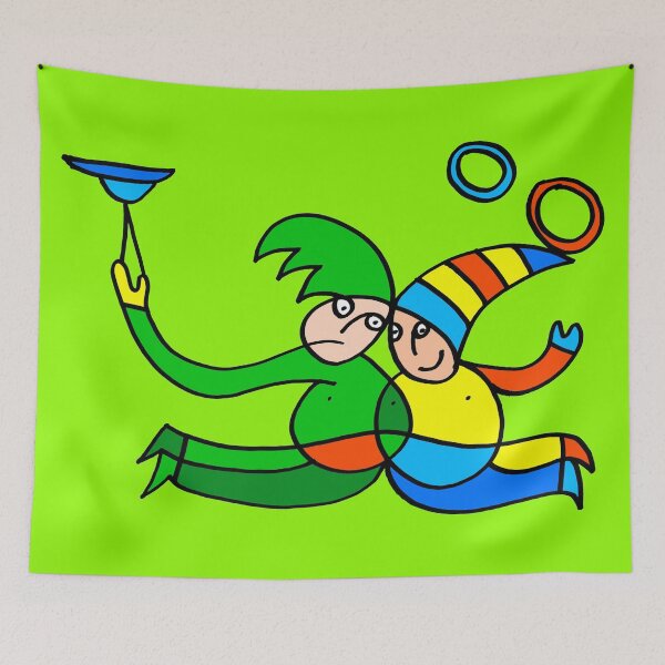 Item preview, Twin Jugglers In Color for Kids on Light Green Board "Paper Drawings/Paintings"  designed and sold by Istvan Ocztos.