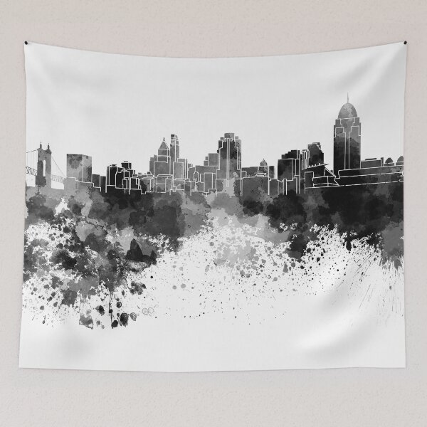 Item preview, Cincinnati skyline in black watercolor designed and sold by paulrommer.