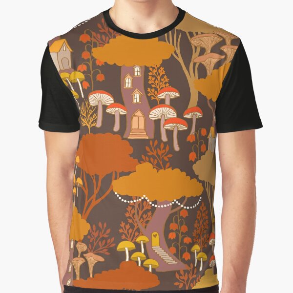Forest Homes Autumn Tree Houses Mushrooms Fairies Gnomes Graphic T-Shirt
