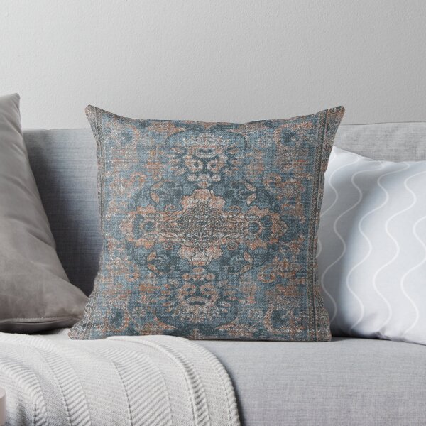 Antique Persian Rug Dark Blue & Rust Design Throw Pillow
