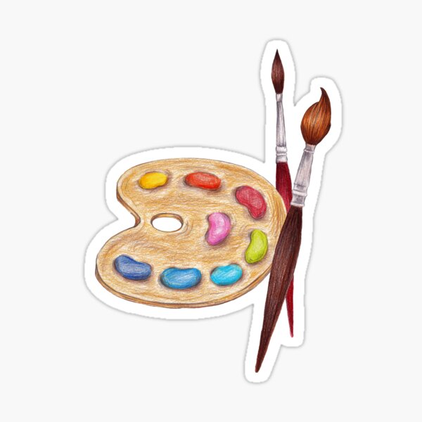 palette with paints and two brushes Sticker