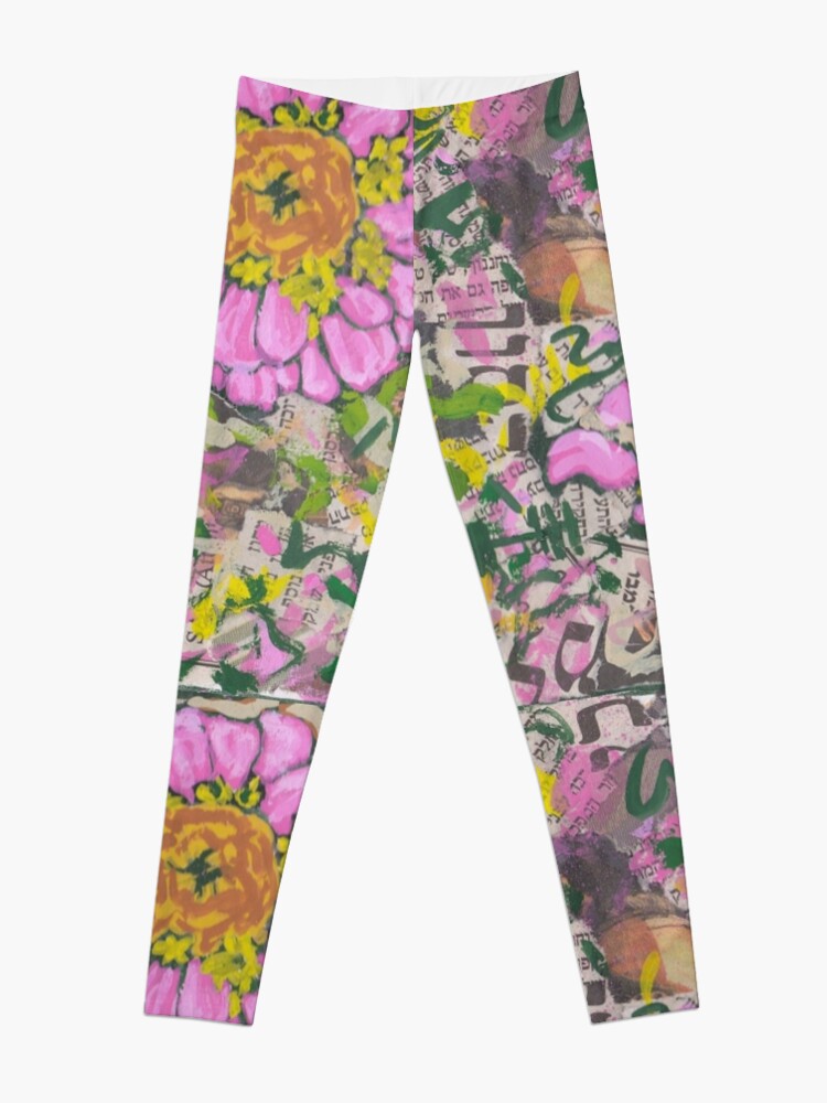 Alternate view of Two pink flowers on a graffiti wall Leggings