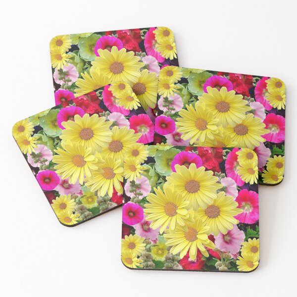 Item preview, YELLOW DAISYS HOLLYHOCKS GARDEN ABSTRACT ART designed and sold by sharlesart.