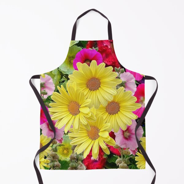 Artikelvorschau, GELBE DAISYS HOLLYHOCKS GARDEN ABSTRAKTE ART entworfen und verkauft von sharlesart.