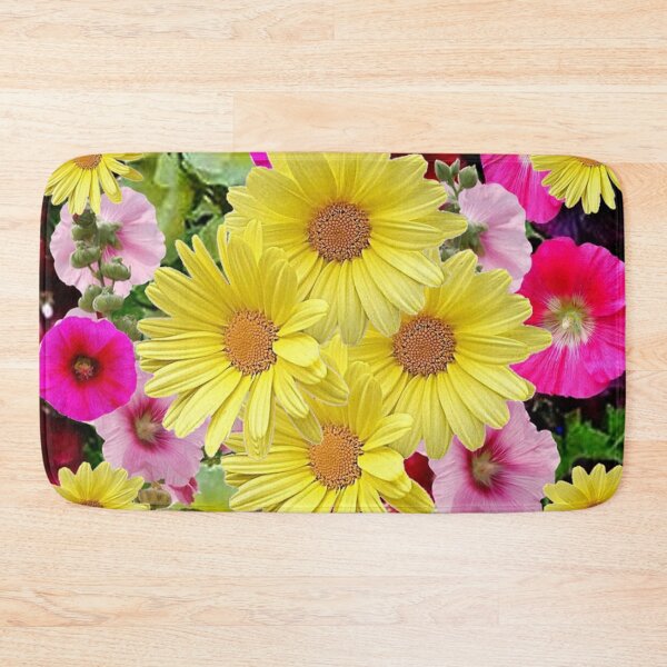 Artikelvorschau, GELBE DAISYS HOLLYHOCKS GARDEN ABSTRAKTE ART entworfen und verkauft von sharlesart.