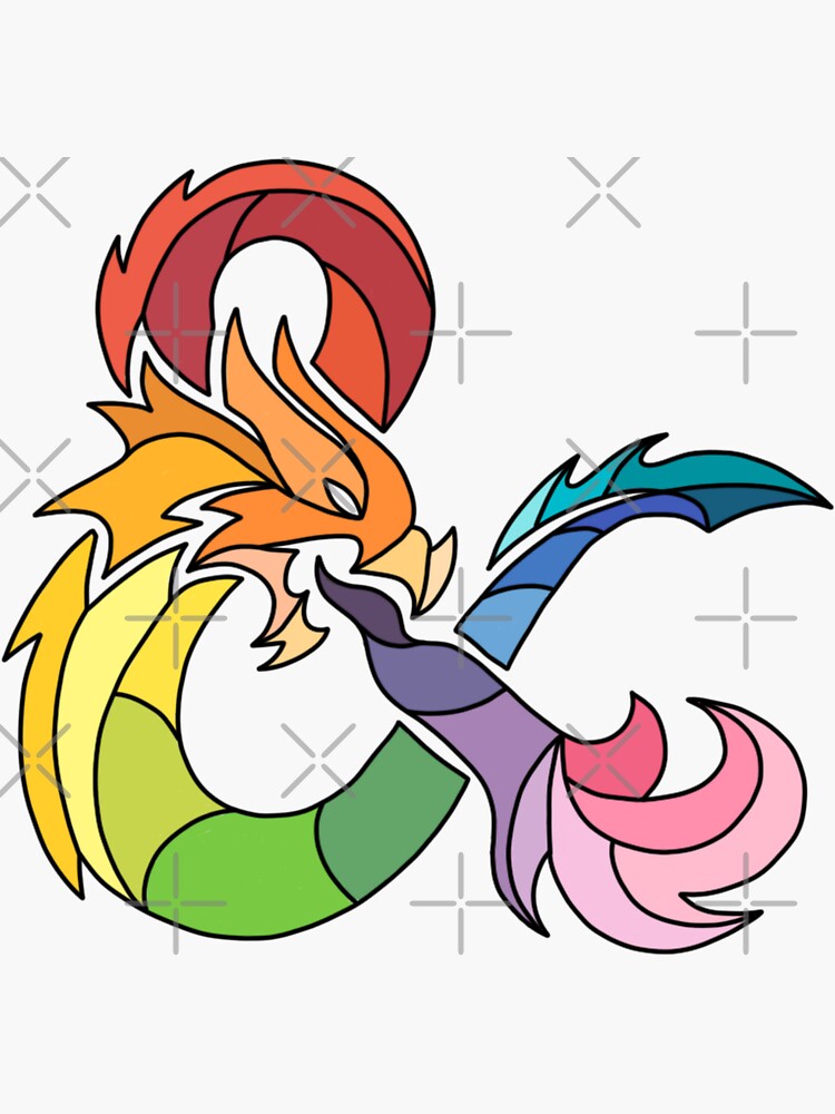 Thumbnail 3 of 3, Sticker, Rainbow Ampersand Dragon designed and sold by CritHappensDice.