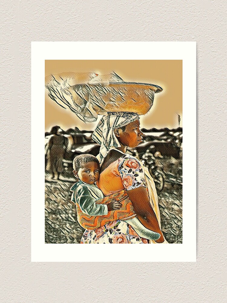 Beautiful popular screen print tapestry, African Mother and Child, vintage 90s