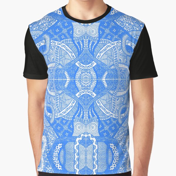 Blue Loops - Abstract Lineart Zentangle Seamless Pattern Graphic T-Shirt
