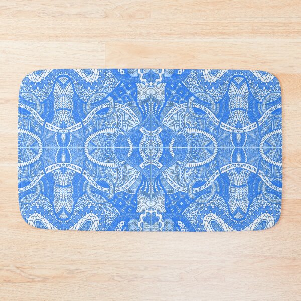 Blue Loops - Abstract Lineart Zentangle Seamless Pattern Bath Mat