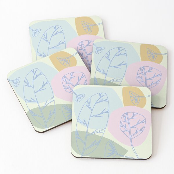 Item preview, Modern botanical print of a leaf, tree and flowers in blue, pink, yellow, green. designed and sold by spiralforest.