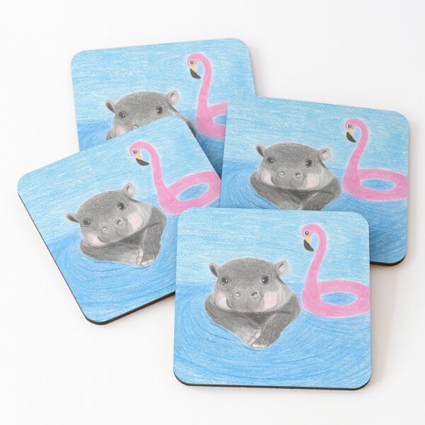 Item preview, Little hippo with flamingo lifebuoy designed and sold by EleonorArte.